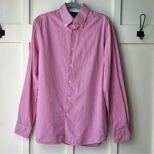 Mens Size 15 1/2 Tattersall Long Sleeve Button Down Dress Shirt Pink Check 34/35